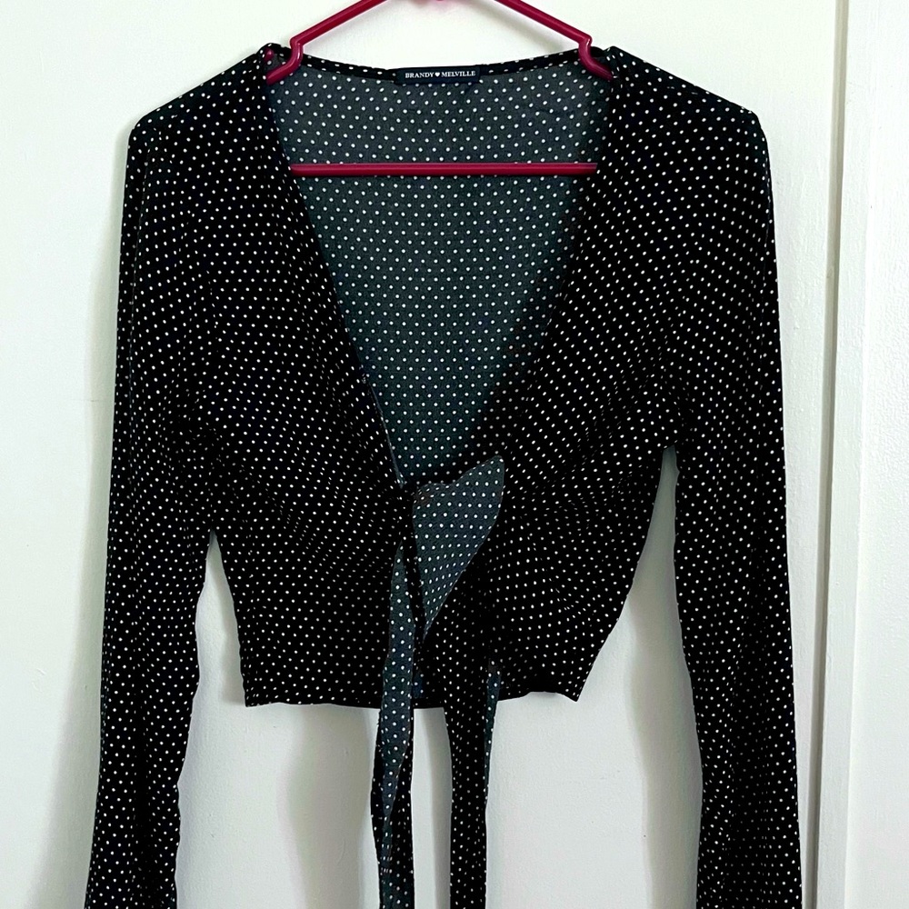 Brandy Melville Black Polka Dot Tie Top